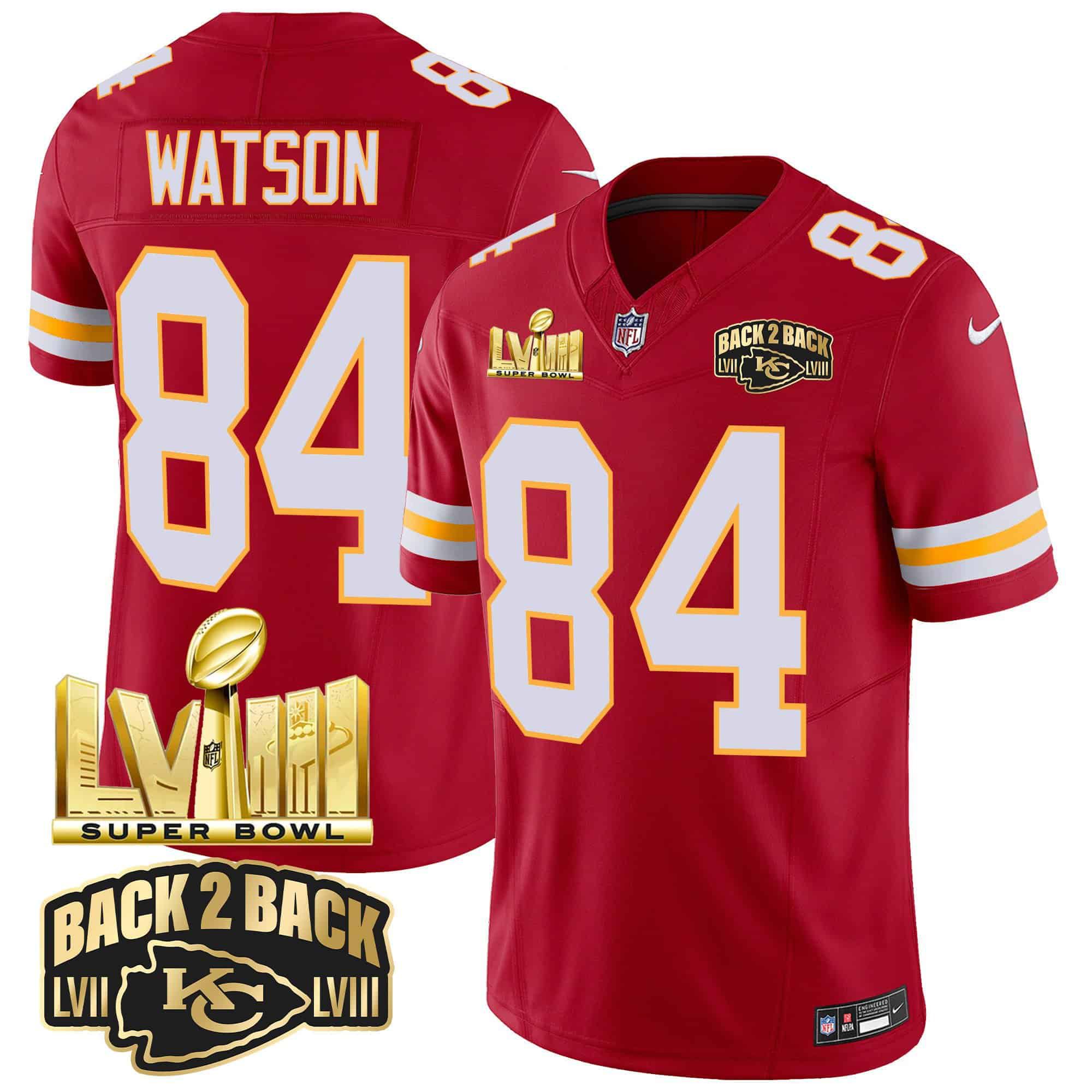 Men Kansas City Chiefs #84 Watson Red 2024 Nike Super Bowl LVIII & Back-2-Back Gold Patch Vapor NFL Jersey style 3->indianapolis colts->NFL Jersey